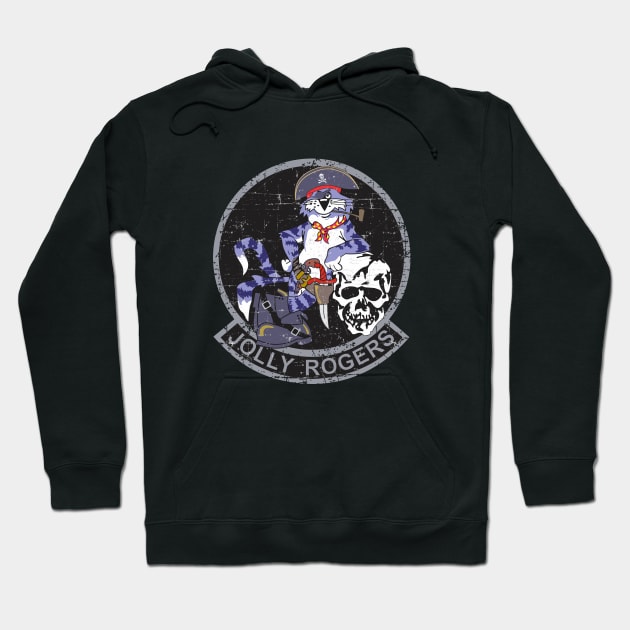 Grumman F-14 Tomcat - Jolly Rogers - Black Grunge Style Hoodie by TomcatGypsy